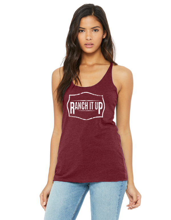 Tank 8430 FRONT Maroon Blend Triblend - Ranch It Up Bella Canva Ladies